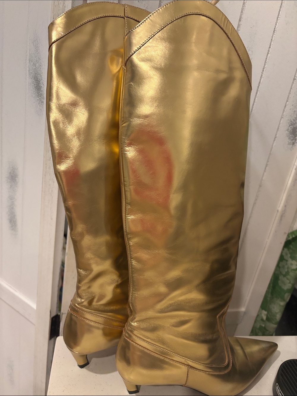 Zara Gold Metallic knee high Pointed Toe leather Boots - Picture 2 of 7